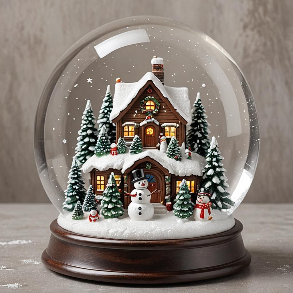 Nostalgic Snowglobe with Snowman and Cottage