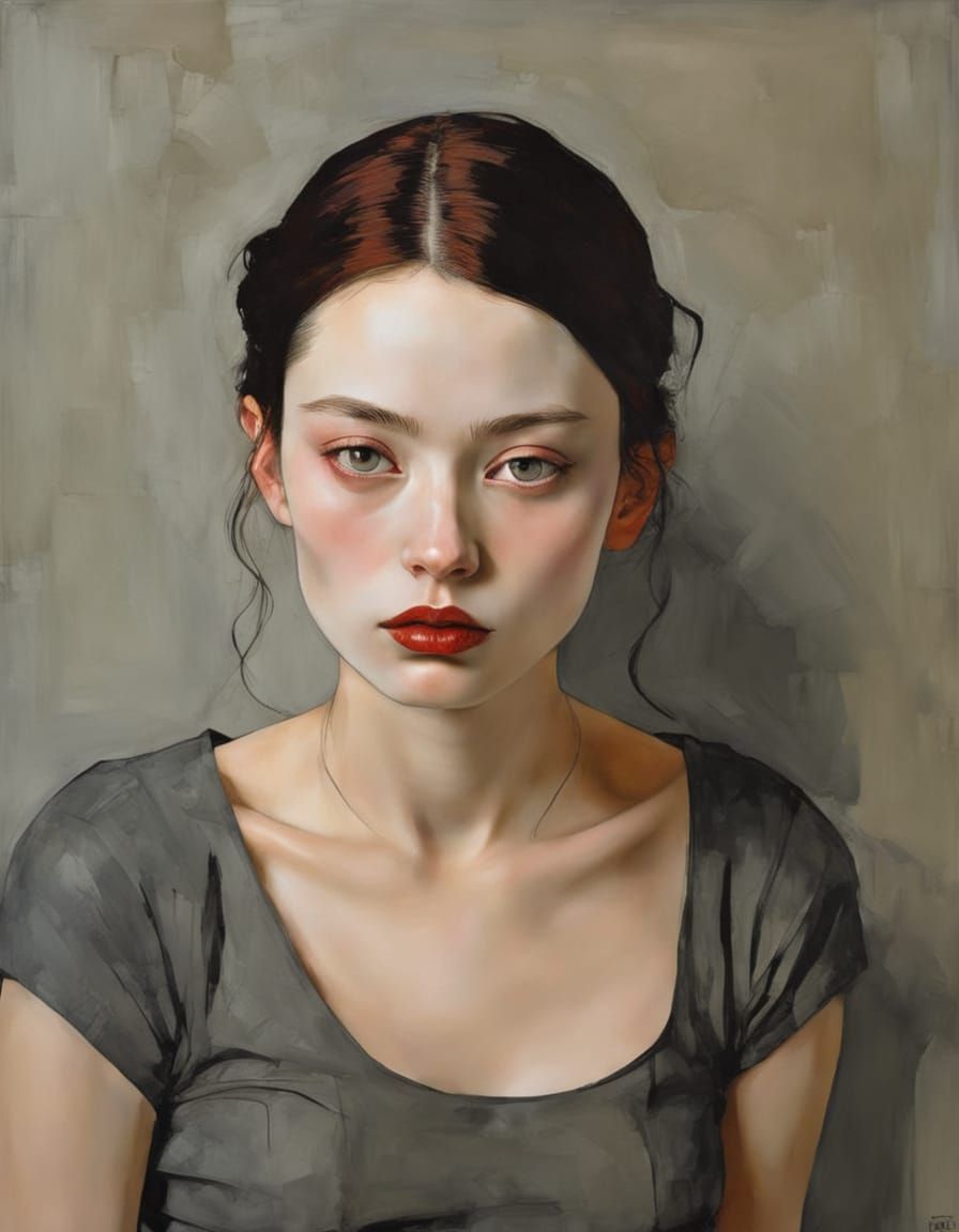 Goth Girl Portrait in High Contrast Impasto Style