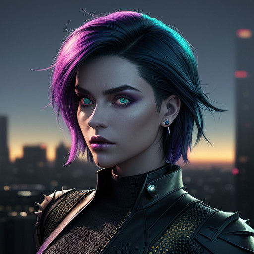 Confident Goddess Emerges from Neon City Night