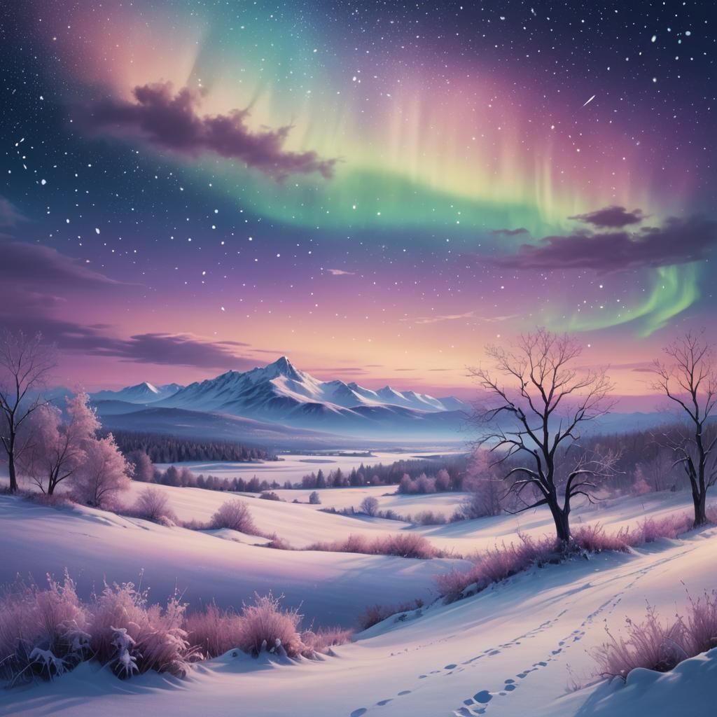 Serene Winter Sky with Aurora Borealis