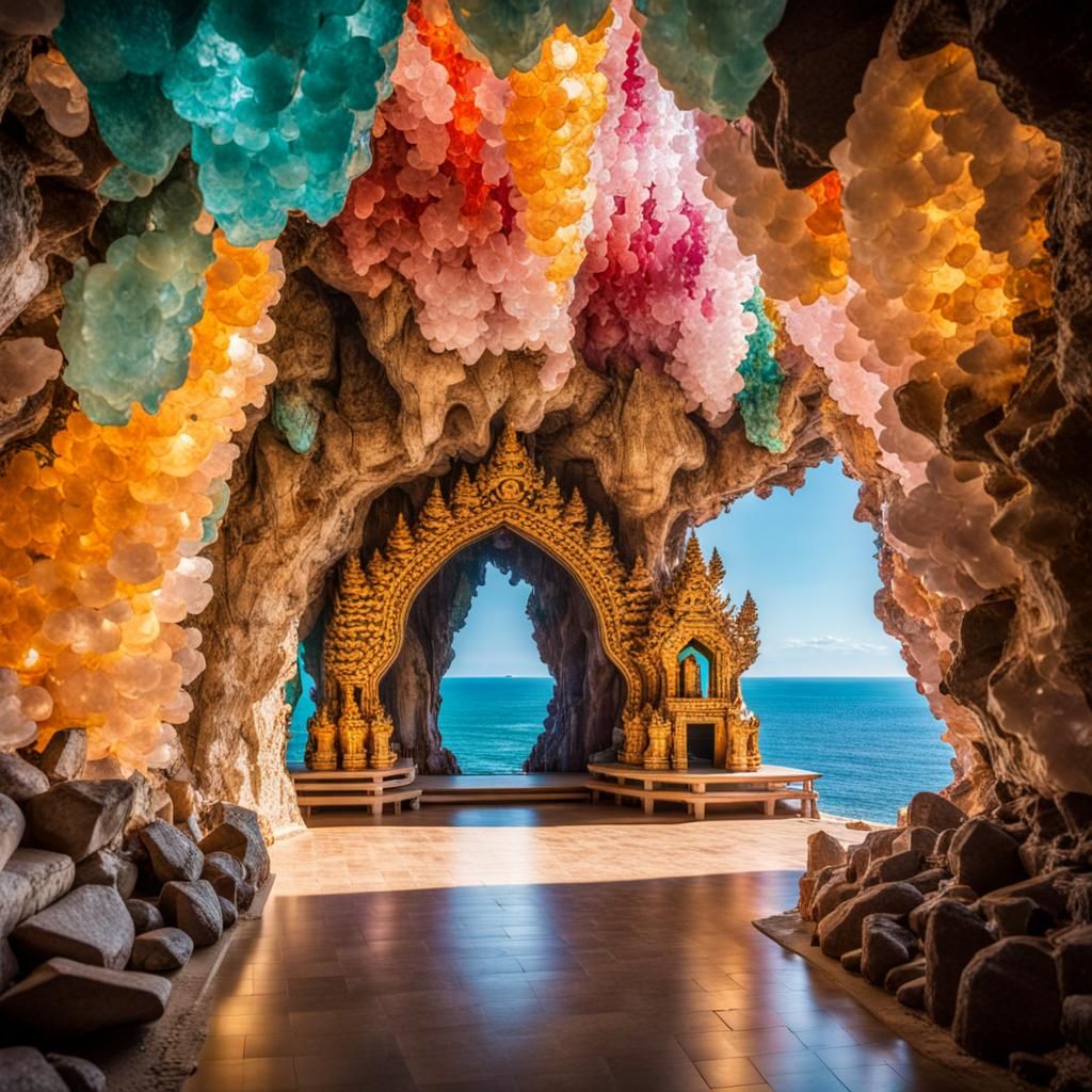 Crystal Cave Buddhist Temple with Ocean View