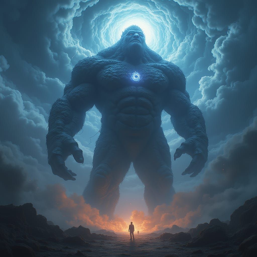 Glowing Thunderstorm Giant Amidst Turbulent Vortex