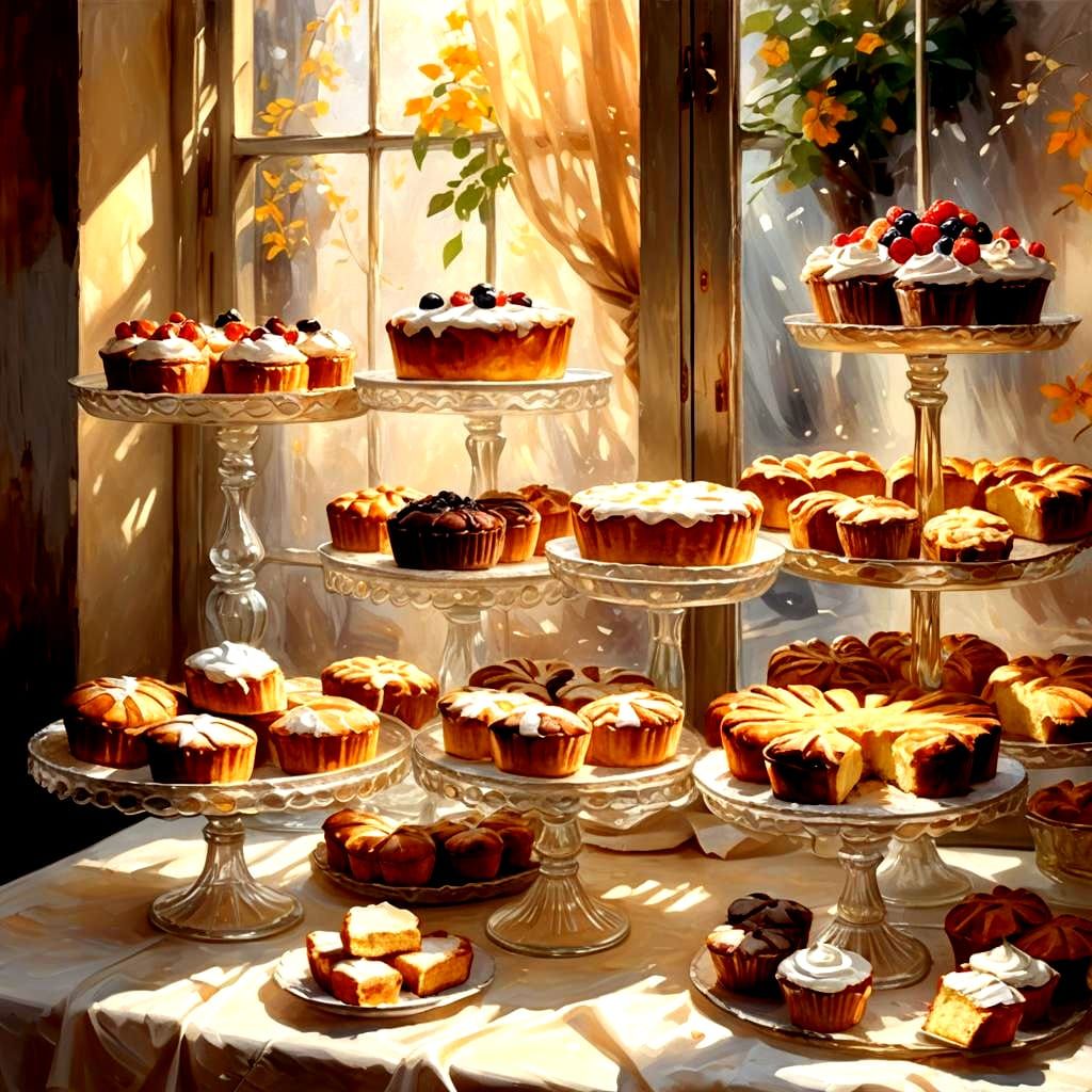 Mouthwatering Cakes and Sweet Pies in Bakery Display