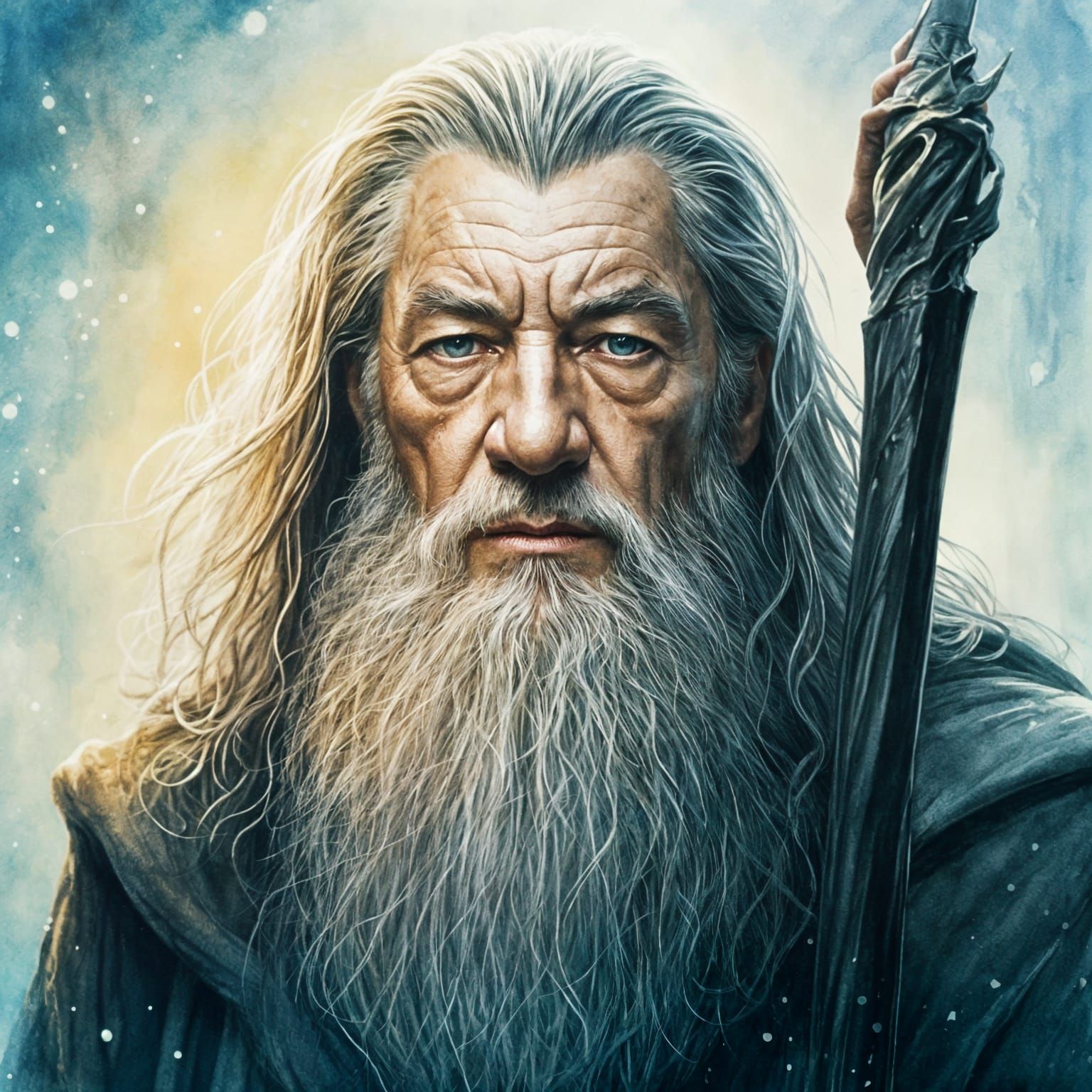 Gandalf in Soft Textured Watercolor Style