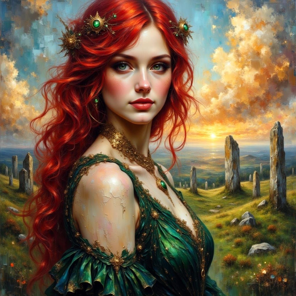 Ethereal Celtic Goddess in Surreal Oil Painting