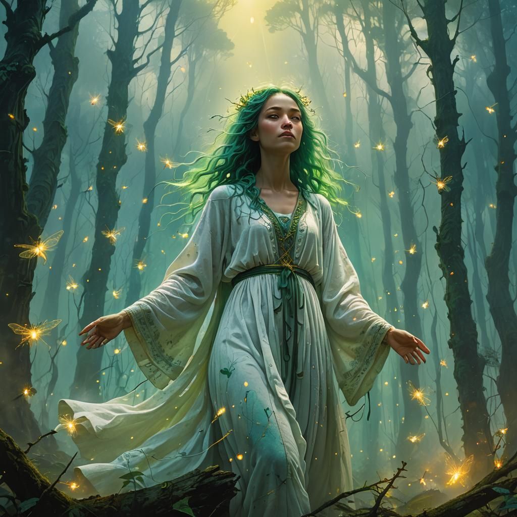 Personified Life in Vibrant Forest: Digital Art