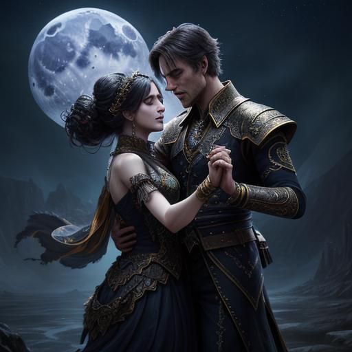 Couple Dancing Under Moonlight: Dramatic Digital Painting