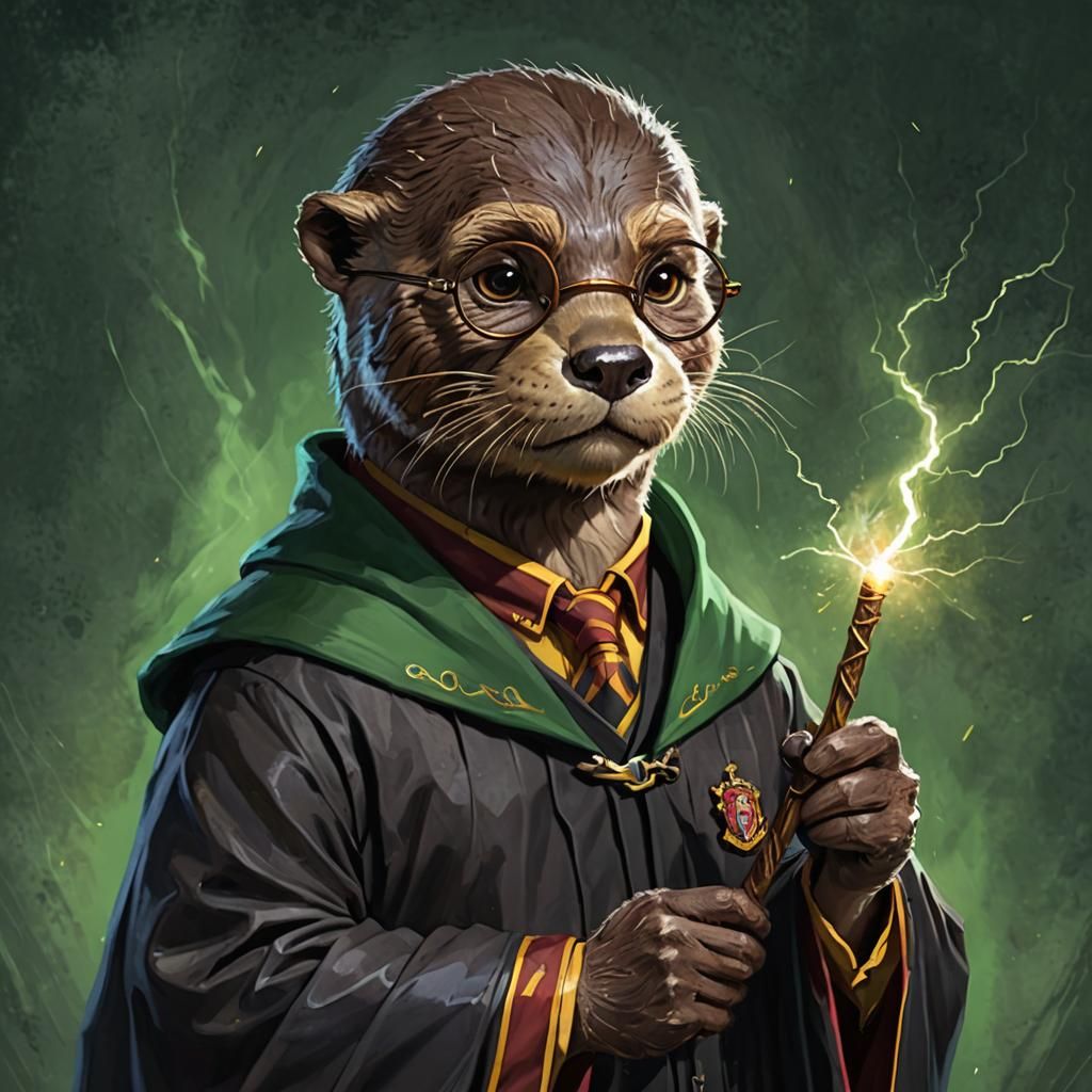 Otter Wizard Digital Painting in Hogwarts Style