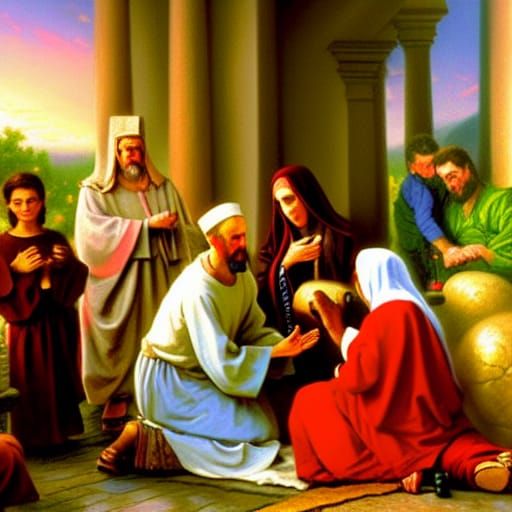 Charity: A Hyperdetailed Oil Painting of Christian Virtue