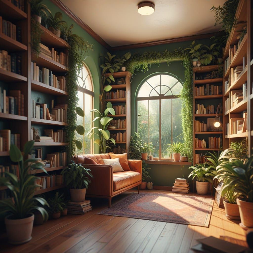 Inviting Reading Sanctuary in Modern Matte Painting Style