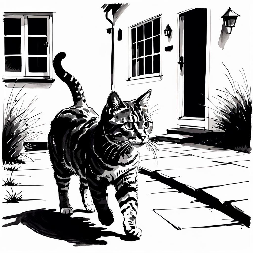 Minimalist Ink Sketch of a Tabby Cat