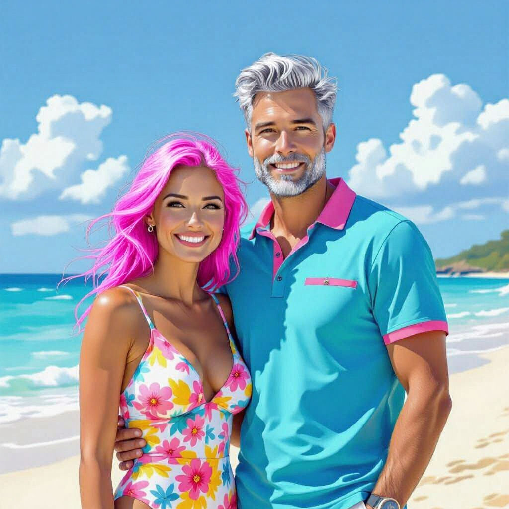 Couple Posing on a Sunny Beach