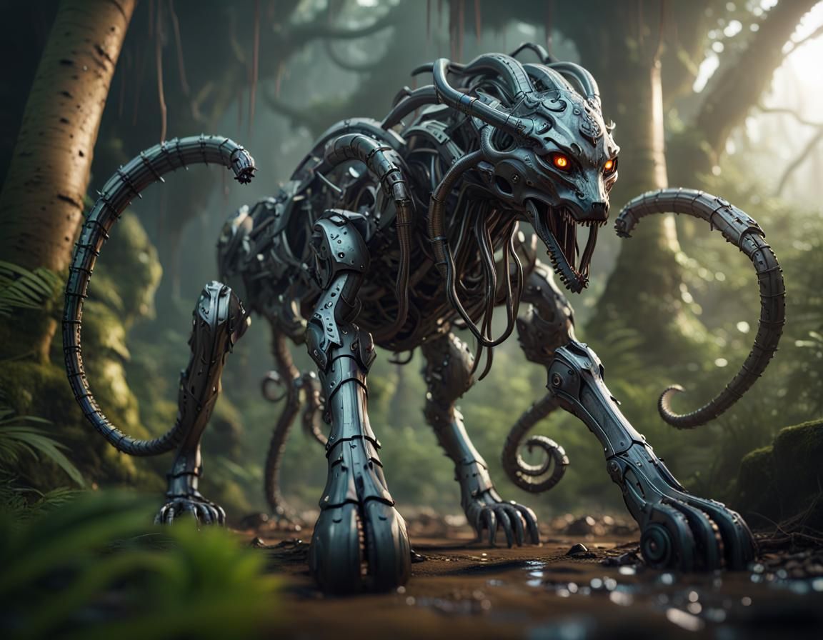 Steampunk Displacer Beast Prowling Jungle Landscape