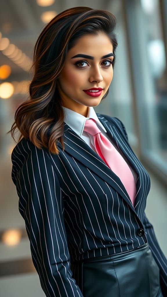 Sleek and Sophisticated Iranian Woman in Pinstripe Business...