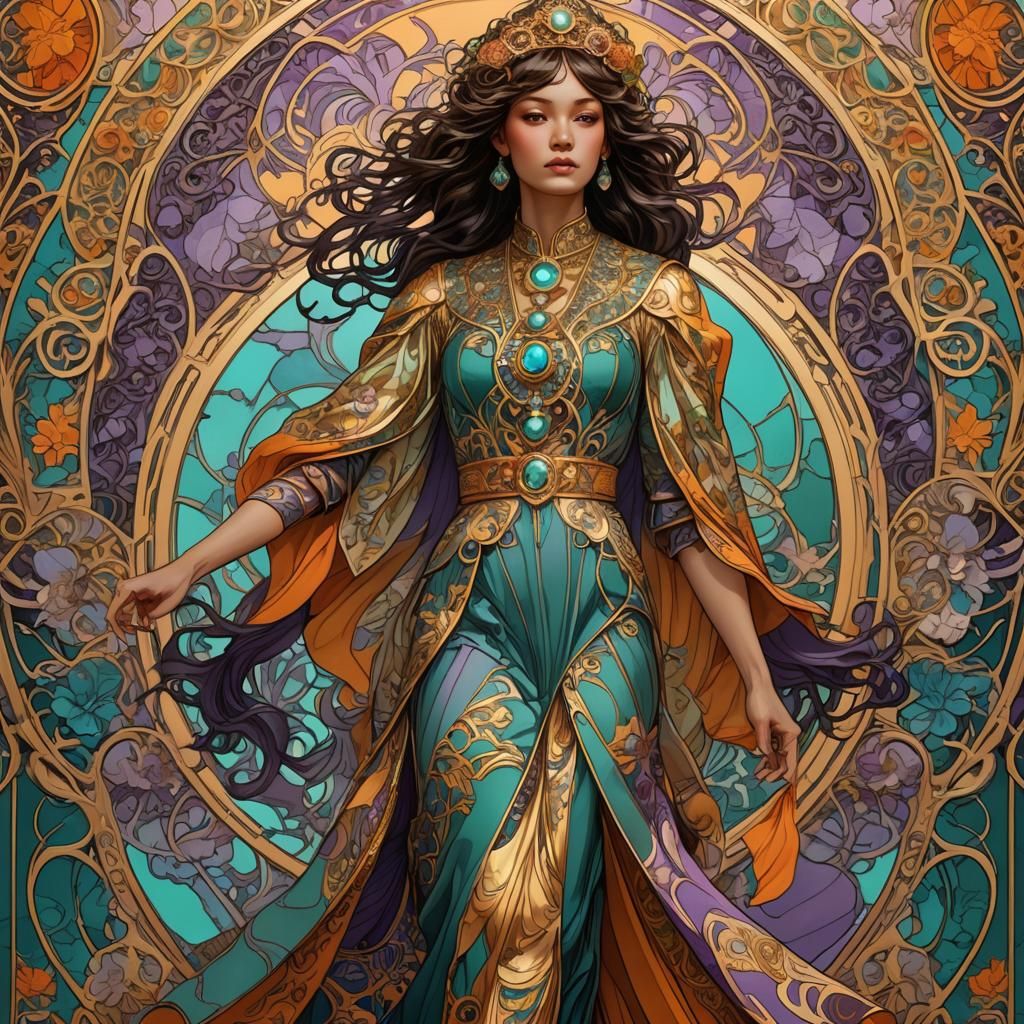 Art Nouveau Runway Model in Digital Art