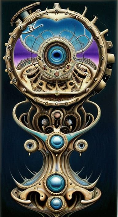 Surreal Steampunk Engine in Melting Oil Paint