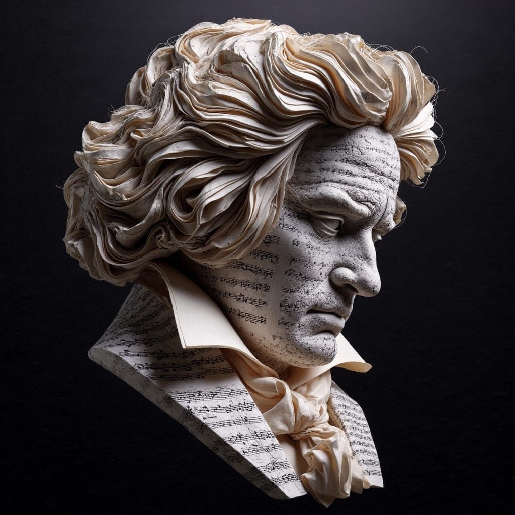 Renaissance-Inspired Music Sheet Sculpture of Beethoven in S...