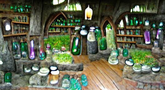 Enchanted Forest Apothecary with Glowing Potions