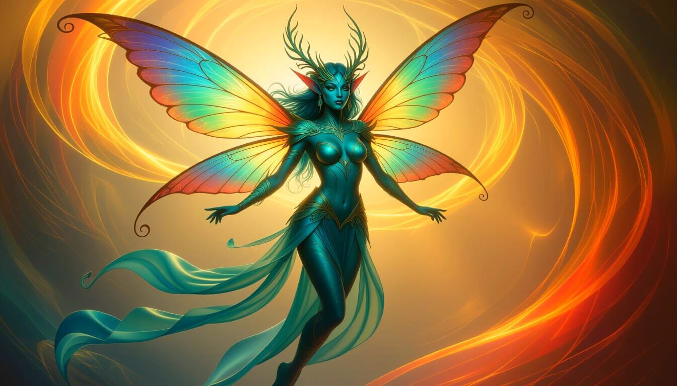 Radiant Faerie in Mystical Swirling Light