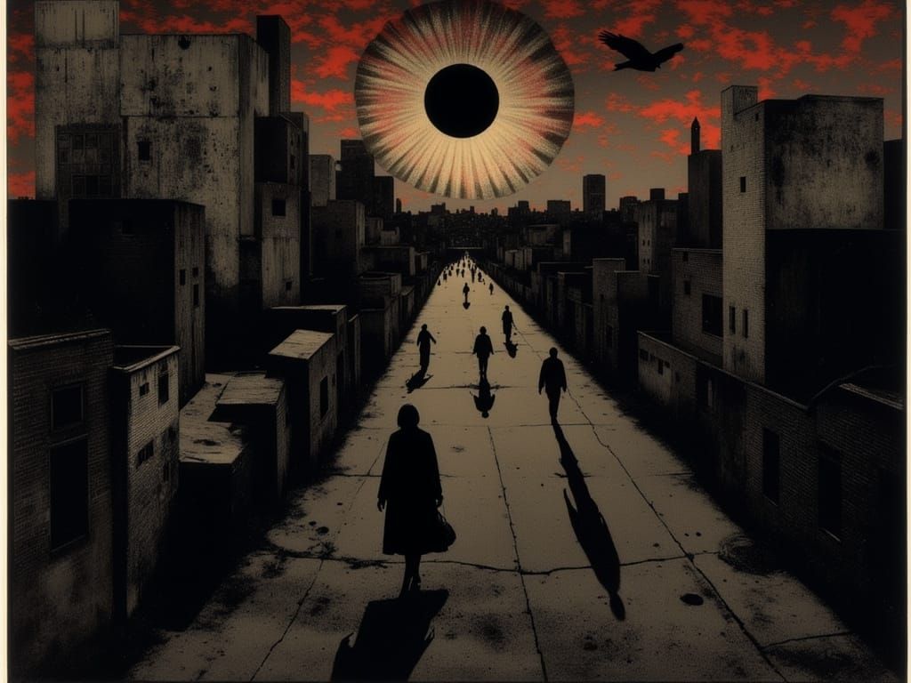 Dystopian Hellscape in Sueded Texture