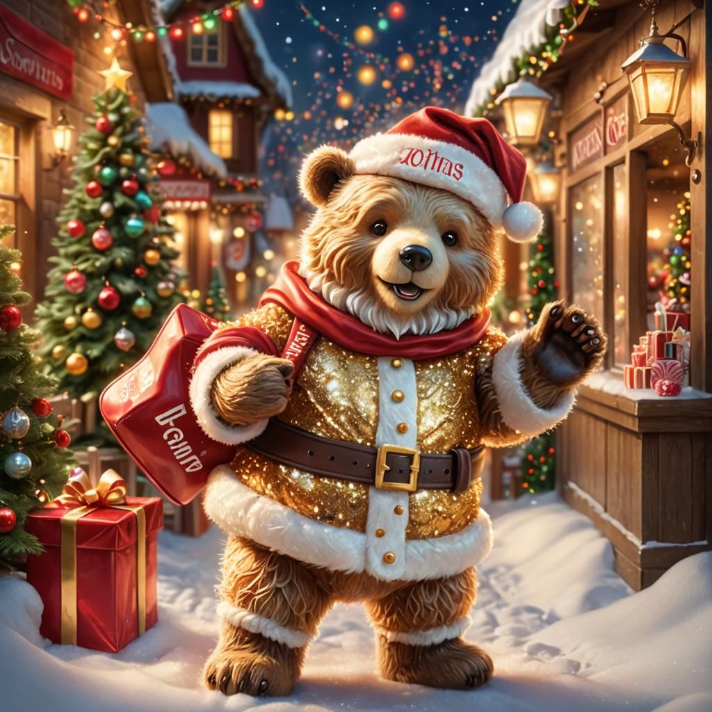 Whimsical Santa Bear in Christmas Wonderland