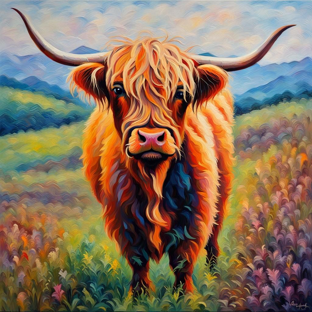 Highland Cow in Expressionist Impasto Style