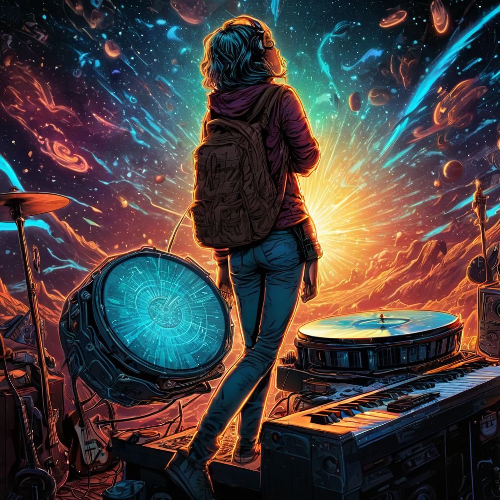 Holographic Cosmic Illustration in Comic Book Art Style