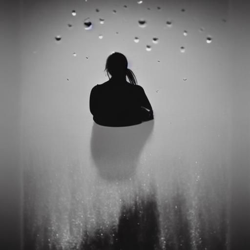 Silhouette of Woman in Rainy Landscape, Cross Hatching Drawi...