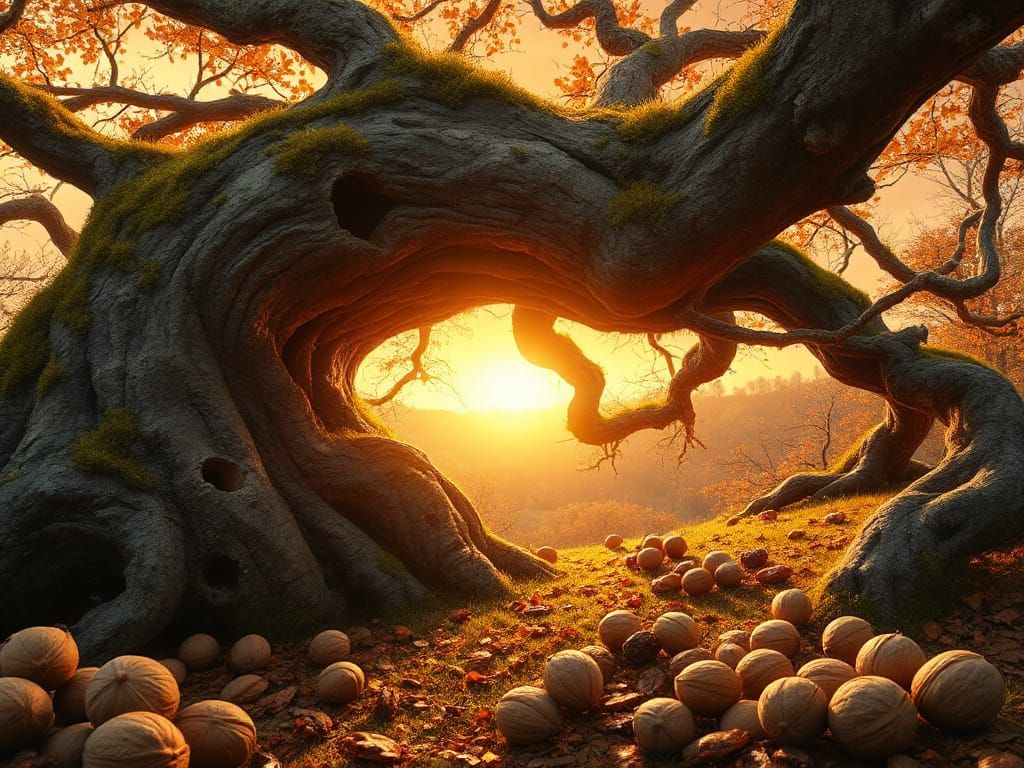 An old tree with cheese nuts and raisins