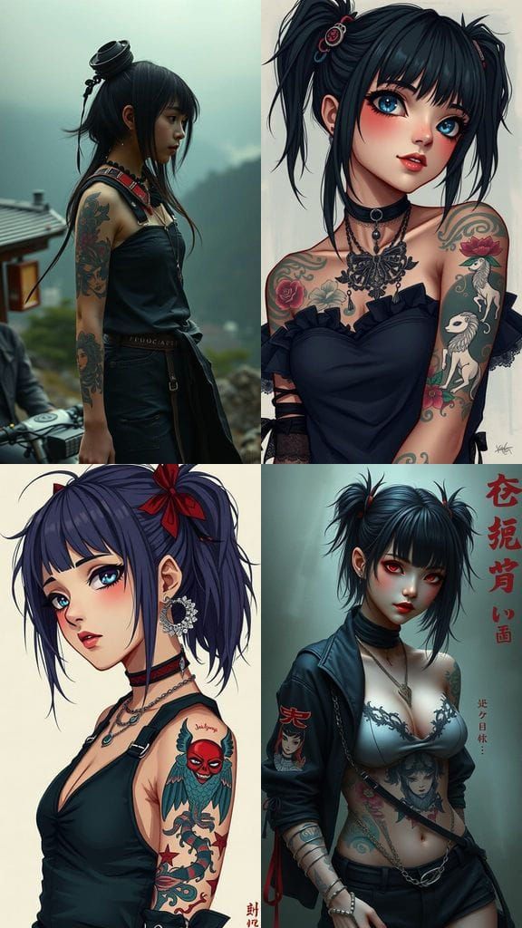 Woman with Japanese-Gothic Style, Detailed Matte Painting