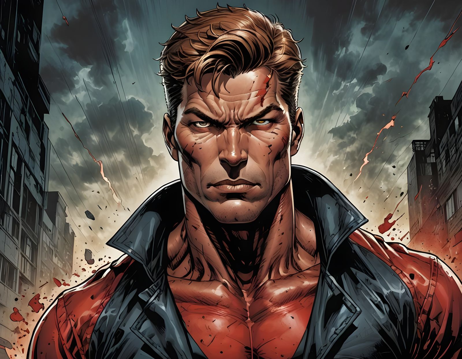 Heroic Figure in Cyberpunk-Inspired Comic Art Style