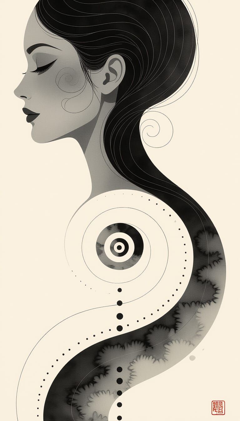 Minimalist Ink Drawing of Abstract Spiral