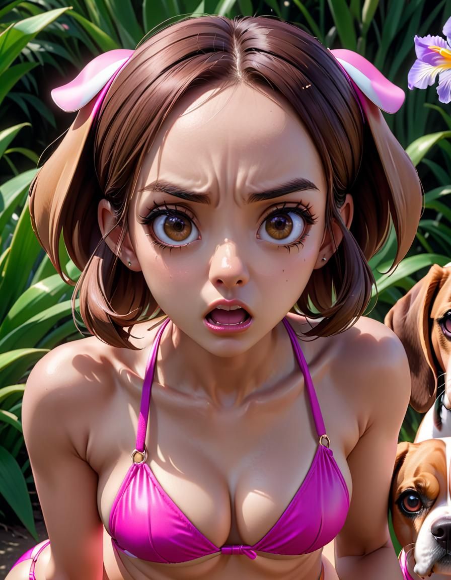 Anime Girl with Beagle Ears in Dark Fantasy Style