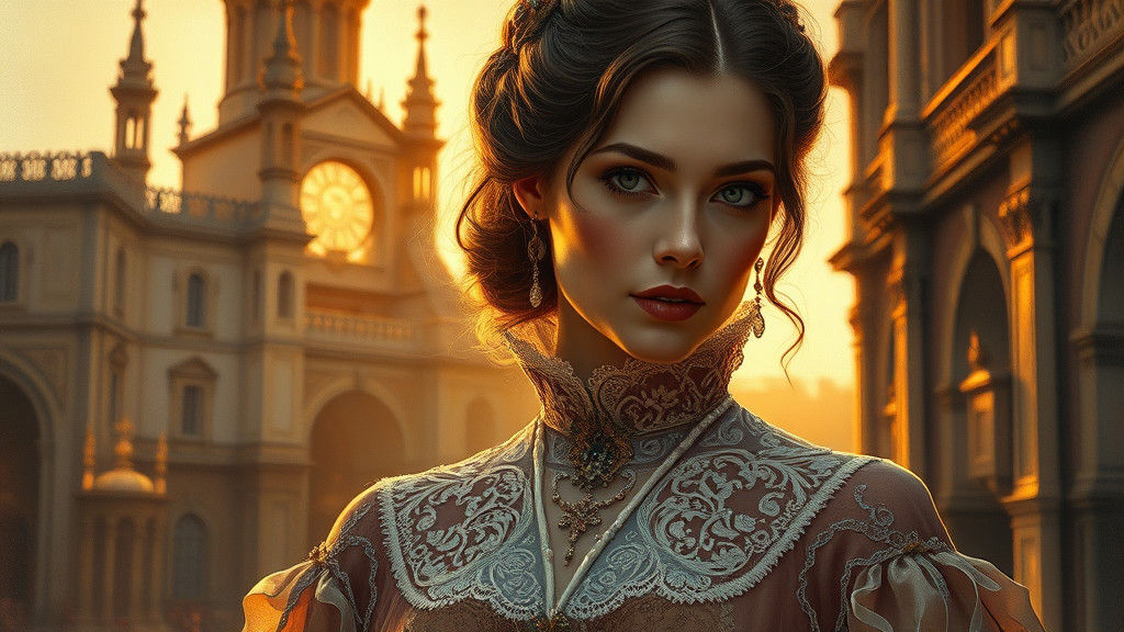 Victorian Woman in Sunset, Impressionist Style