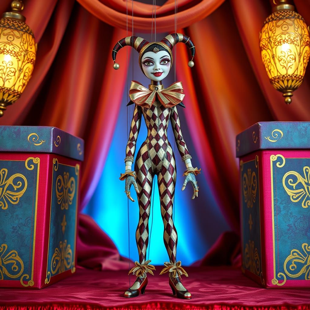 Harlequin's Whimsical Masquerade in Vibrant Colors