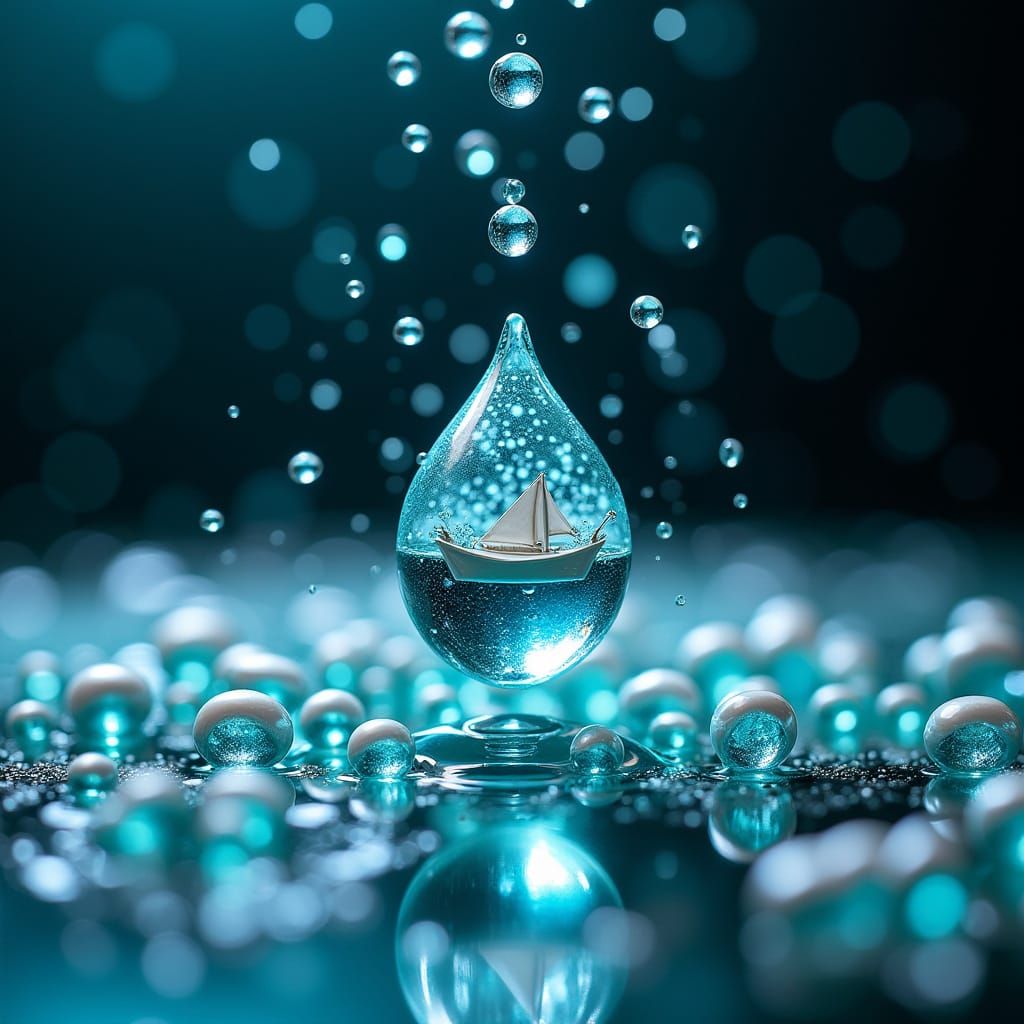 Surreal Rainstorm Sculpture with Cyan Highlights