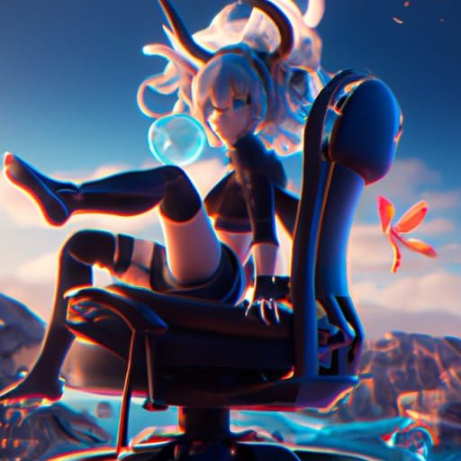 Anime Girl on Chair: Detailed Matte Painting