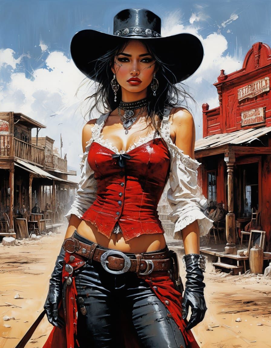 Latina Saloon Girl in Wild West Town, Fine Art