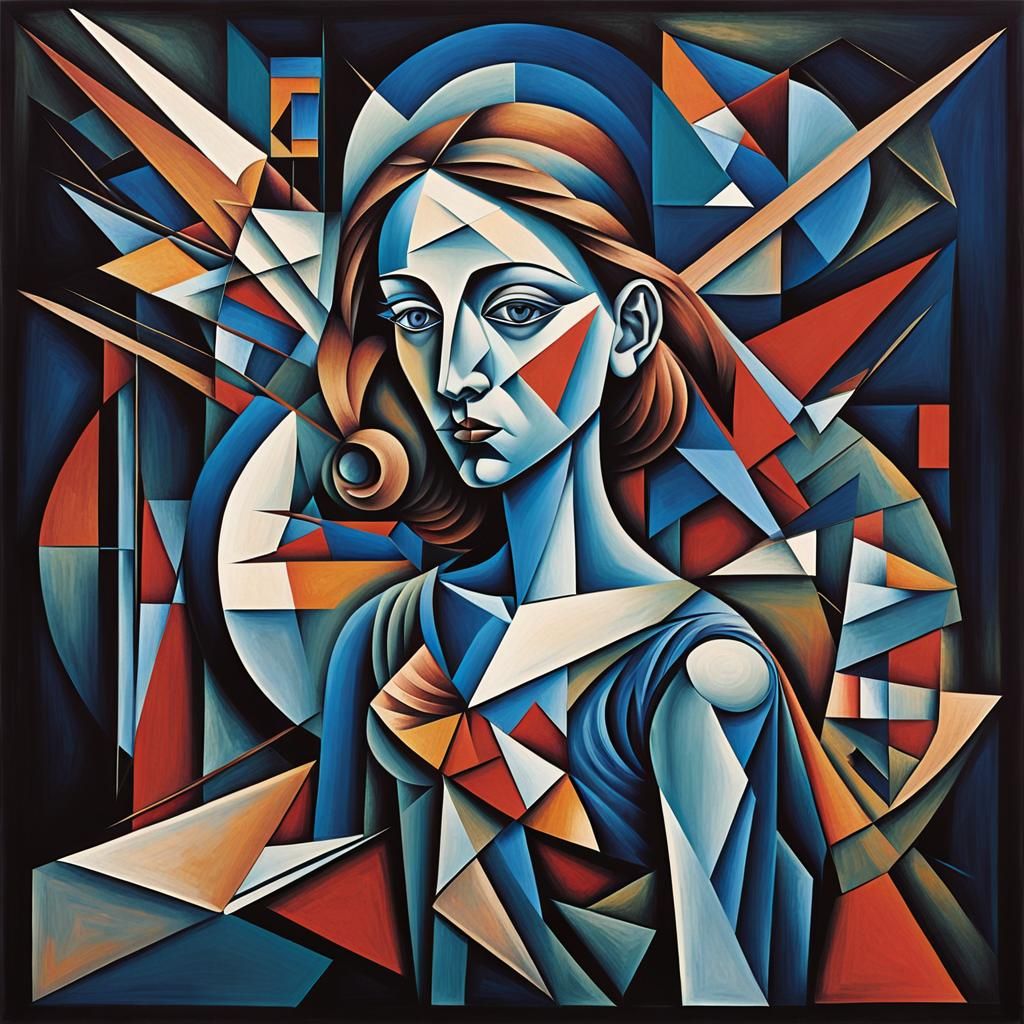 Cubist Woman Portrait in Geometric Style