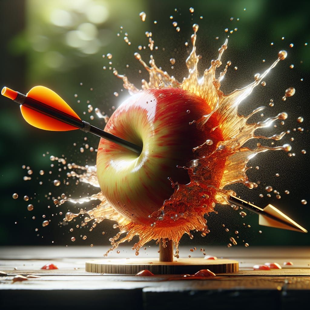 Arrow Piercing Apple in Hyper-Realistic 8K