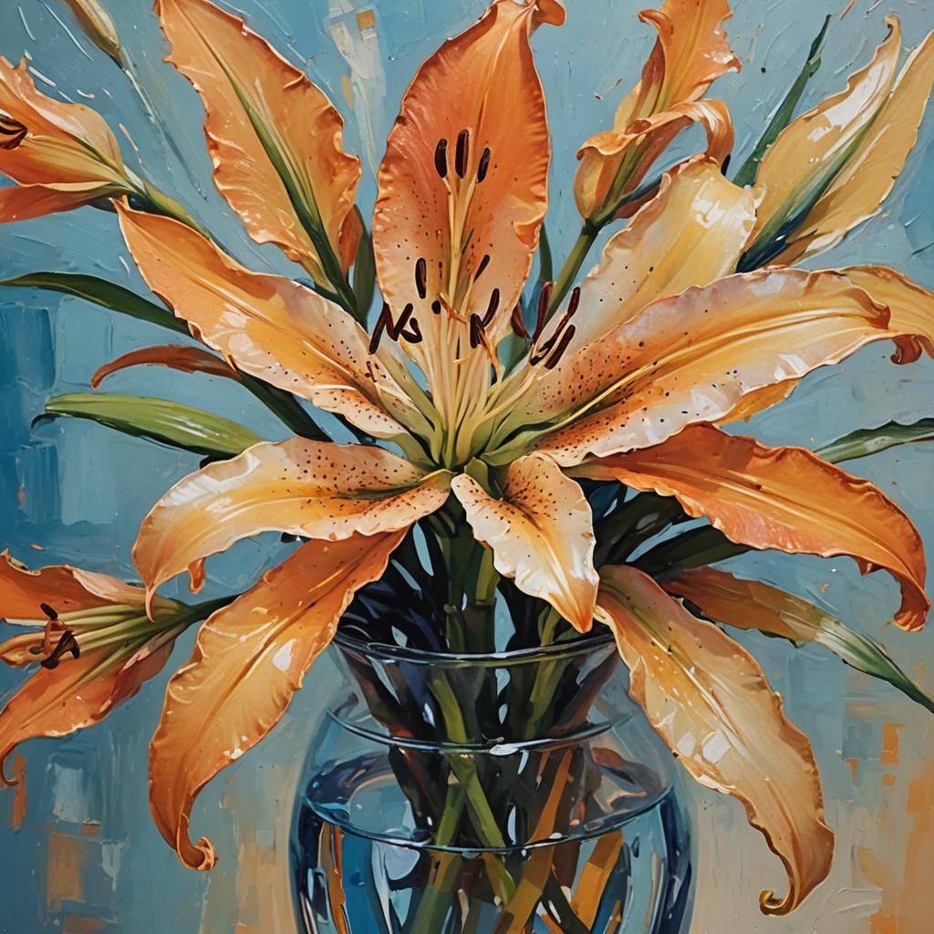 Abstract Lily in Vase, Expressionist Oil Painting