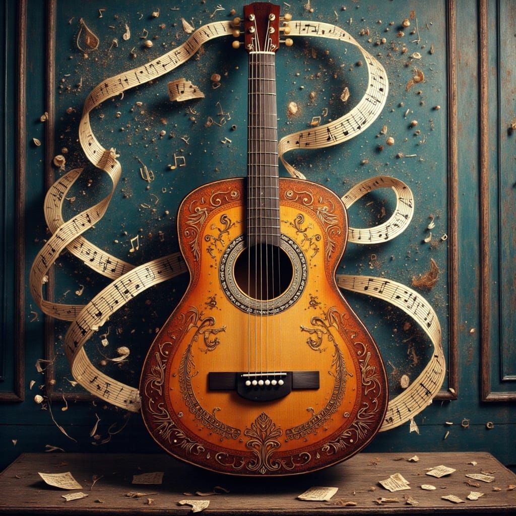 Hyper-Detailed Acoustic Guitar in Cinematic Lighting