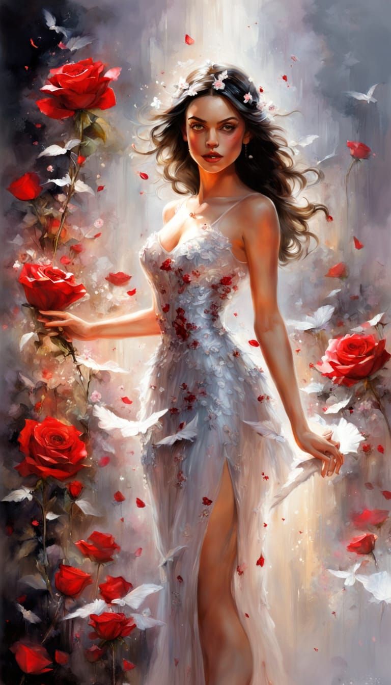 Enchanted Roses Portrait in Watercolor Art Style