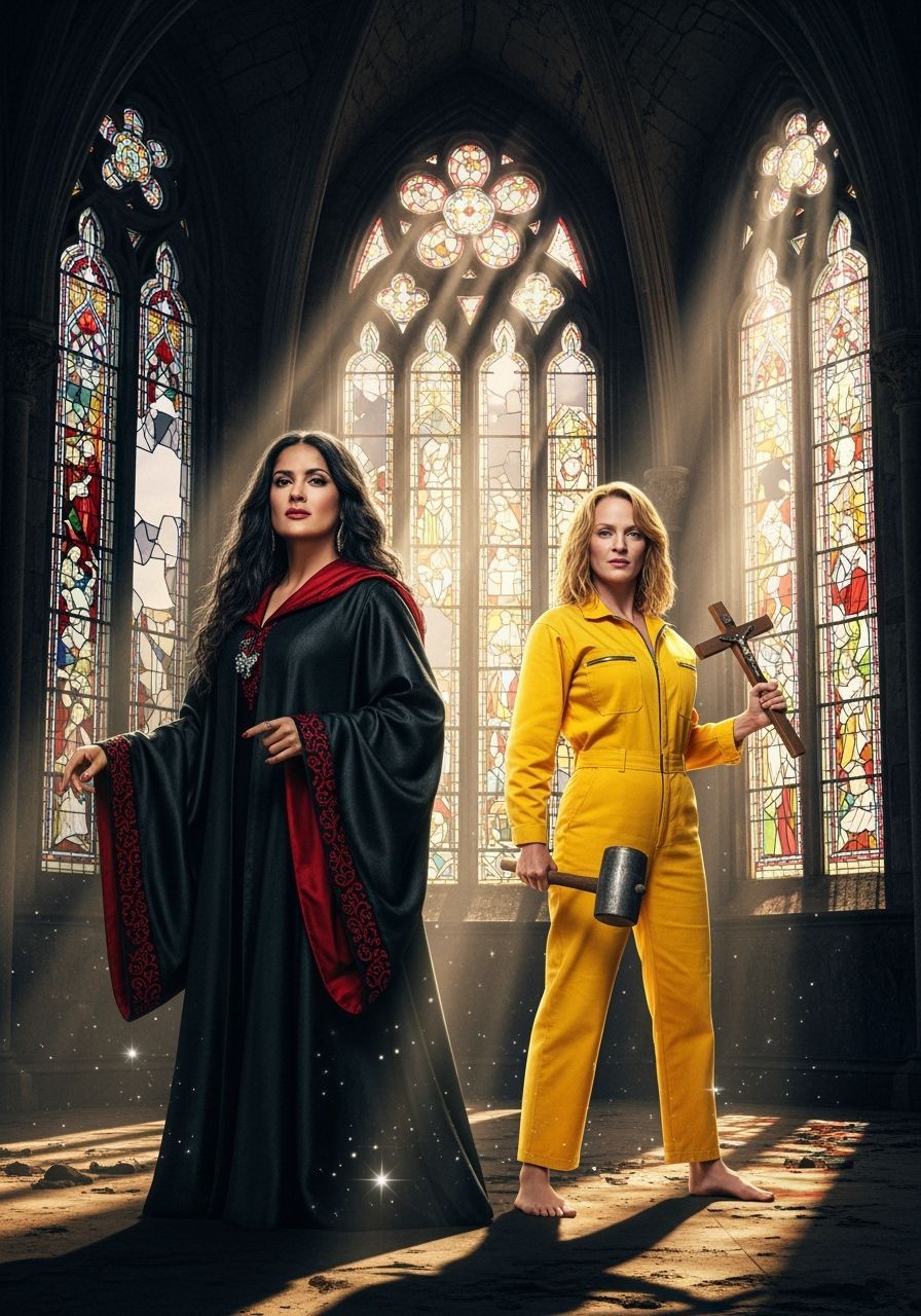 Vampirella Confronts a Vampire Hunter in a Ruined Church