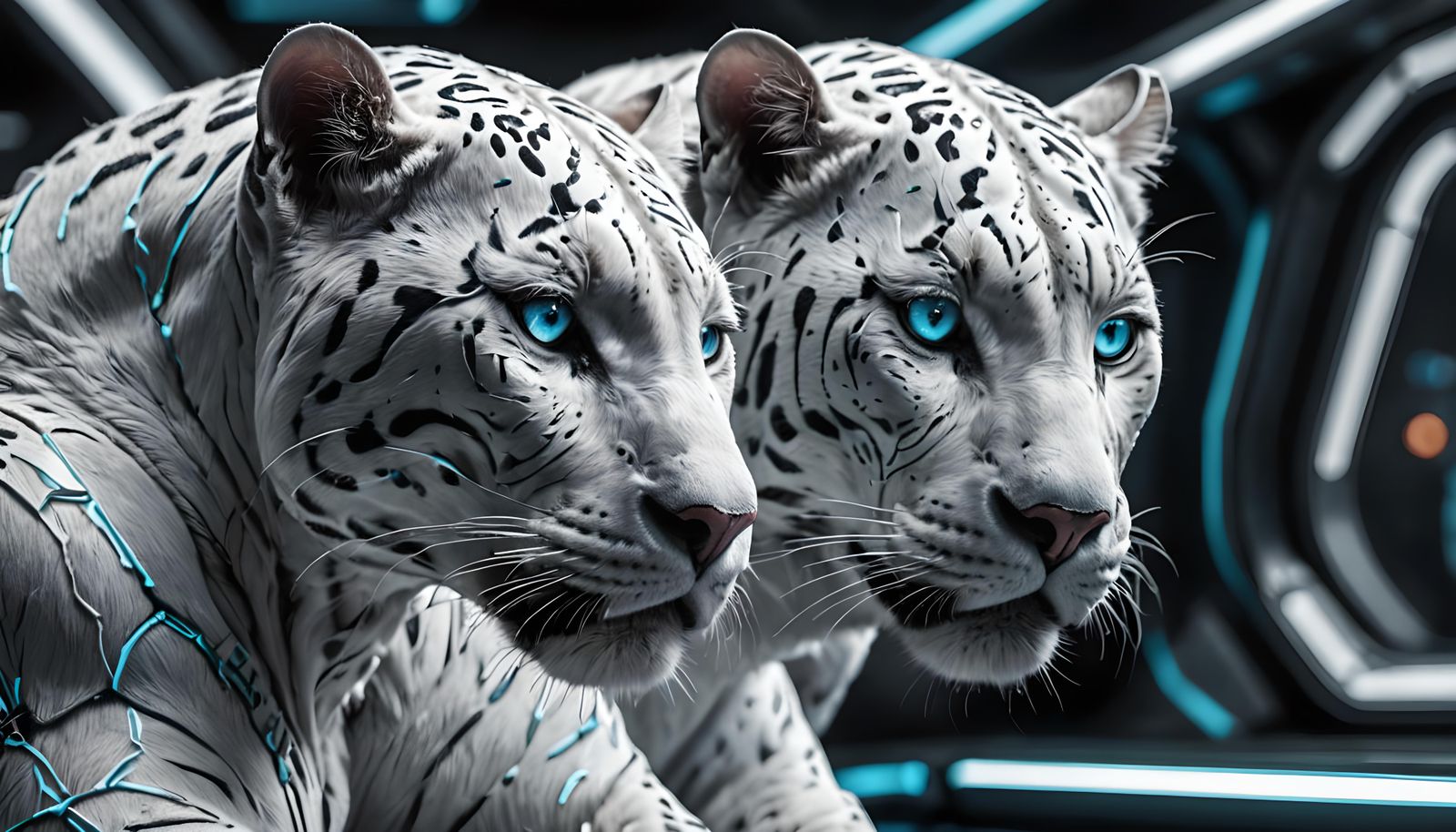 Tron White Panther in Hyperrealistic Style