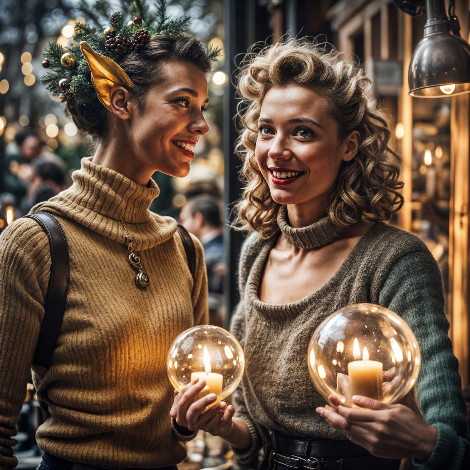 Surreal Restaurant Scene with Aliens in Hyperrealistic Photo...