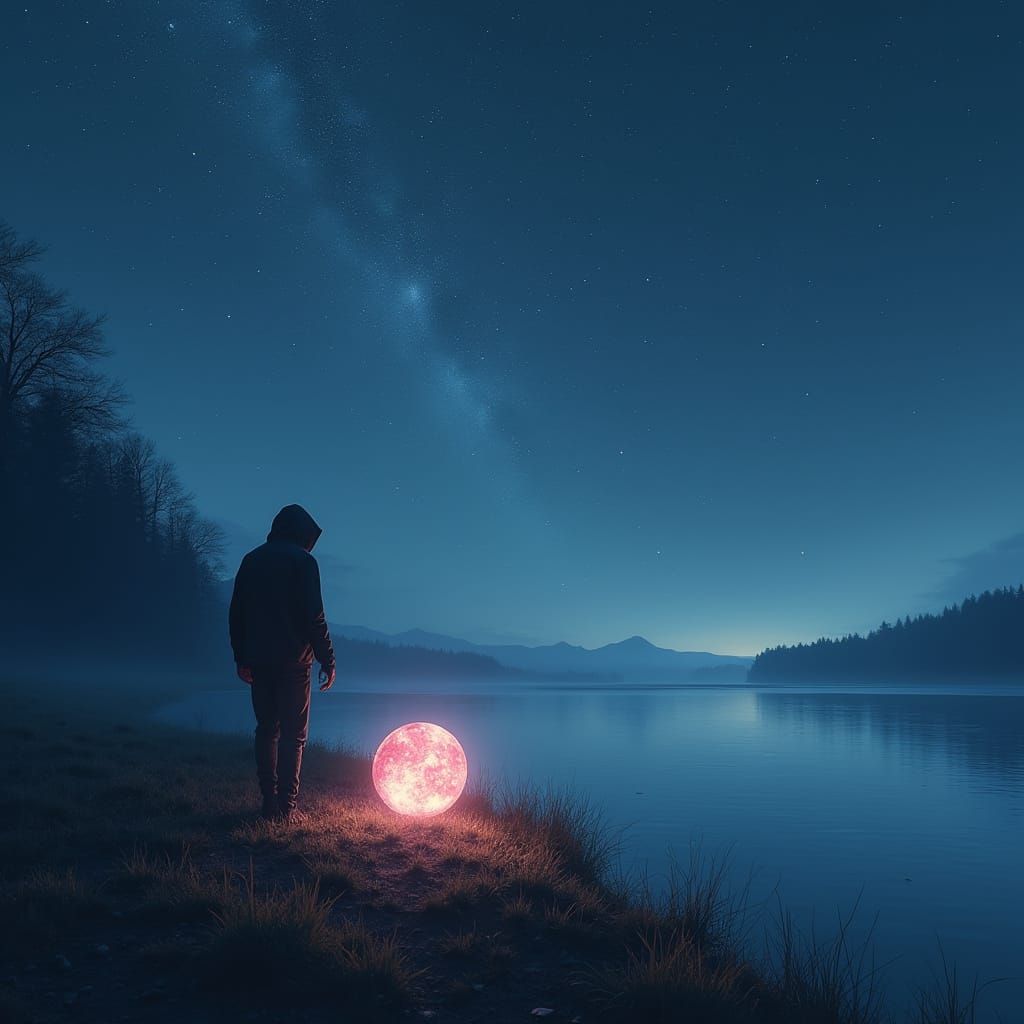 Mystical Encounter on a Starry Night Lakeshore
