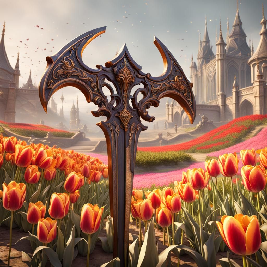 Scythe of Tulips: Detailed Fantasy Concept Art