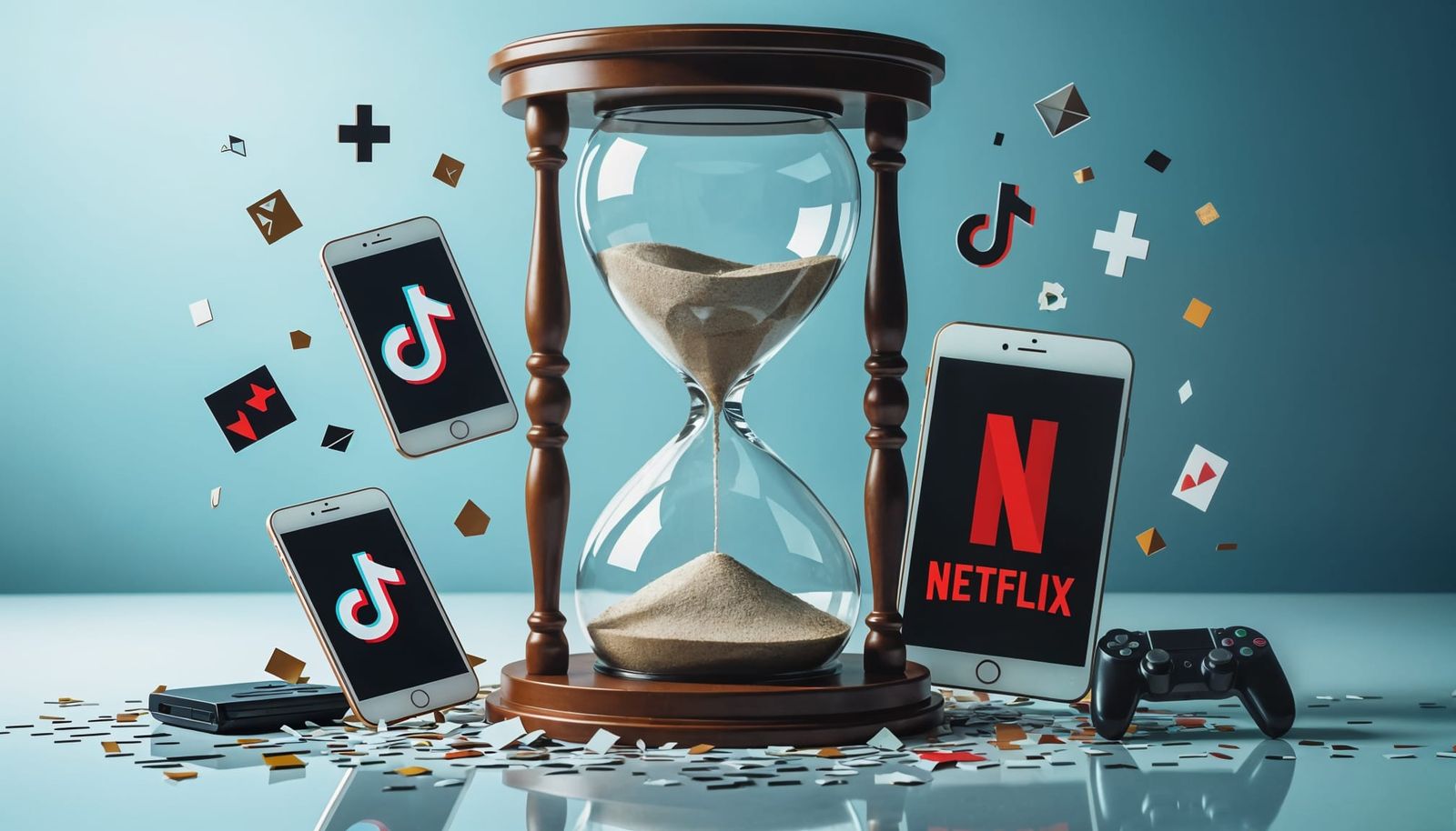 Hourglass Symbolizes Wasted Time with Digital Icons