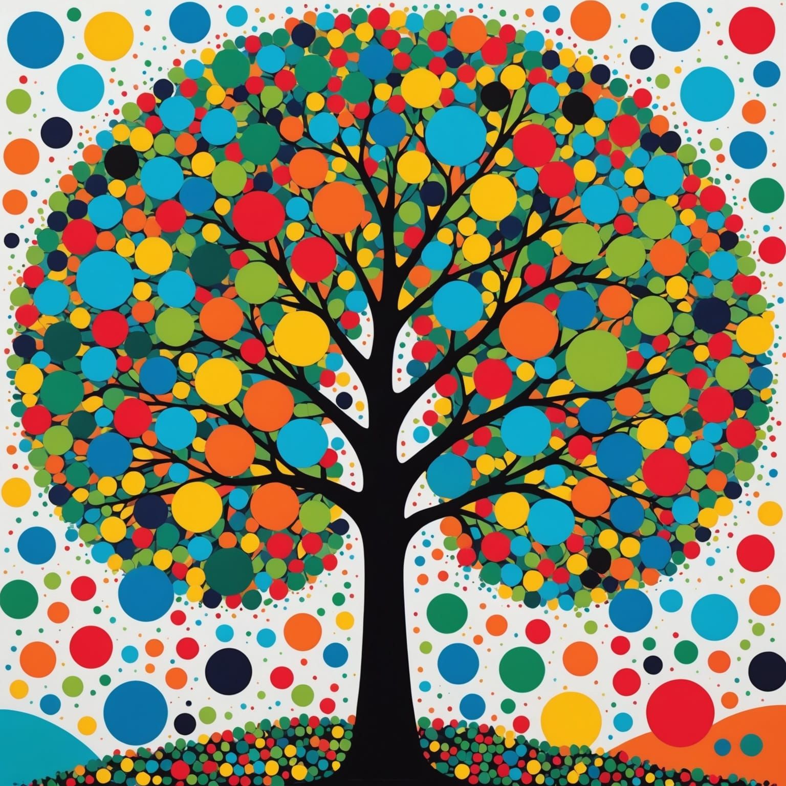 Abstract Dot Art: Colorful Tree Illustration
